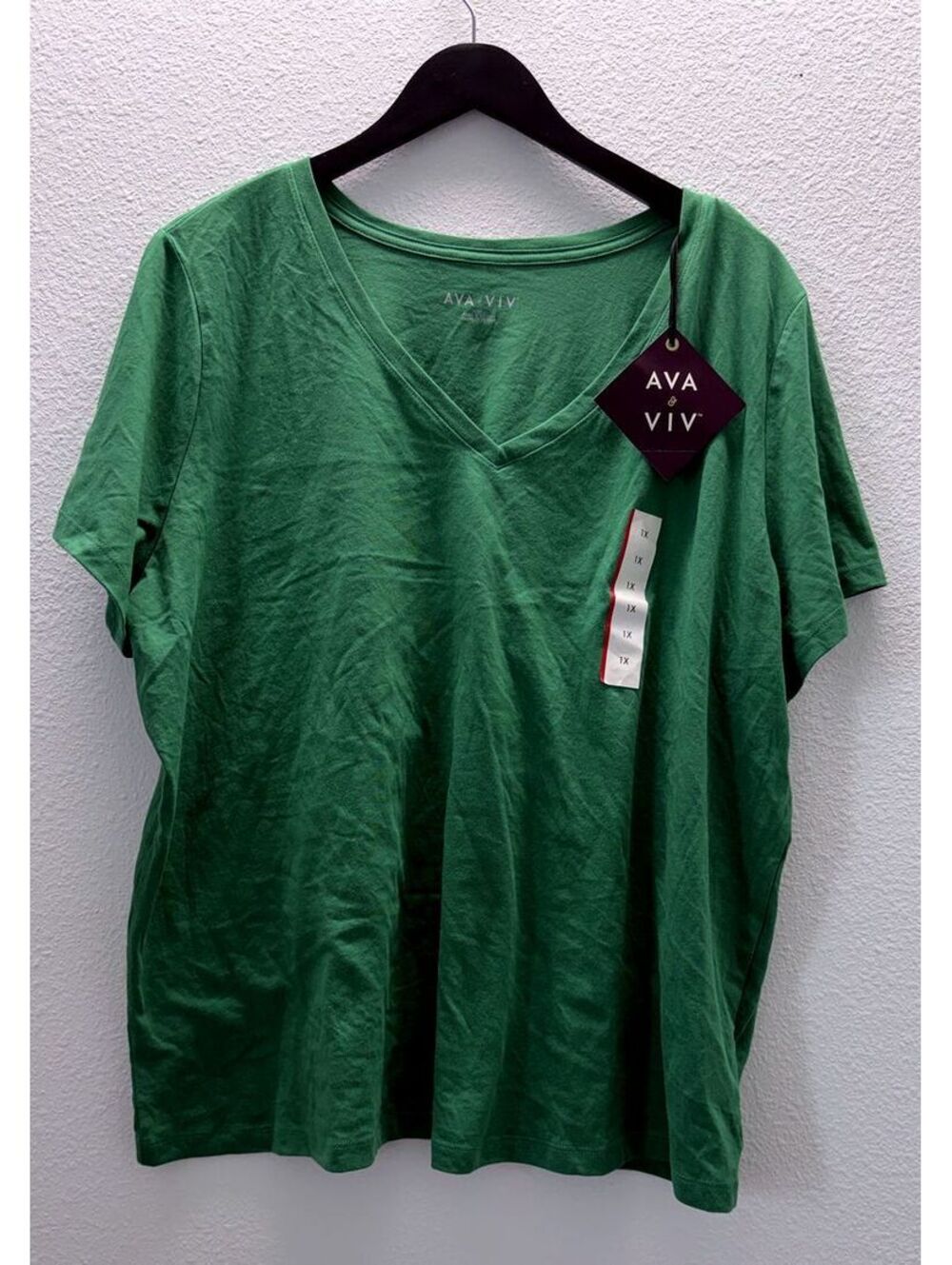 Ava & Viv Green V-Neck Short Sleeve Shirt Women Size 1X